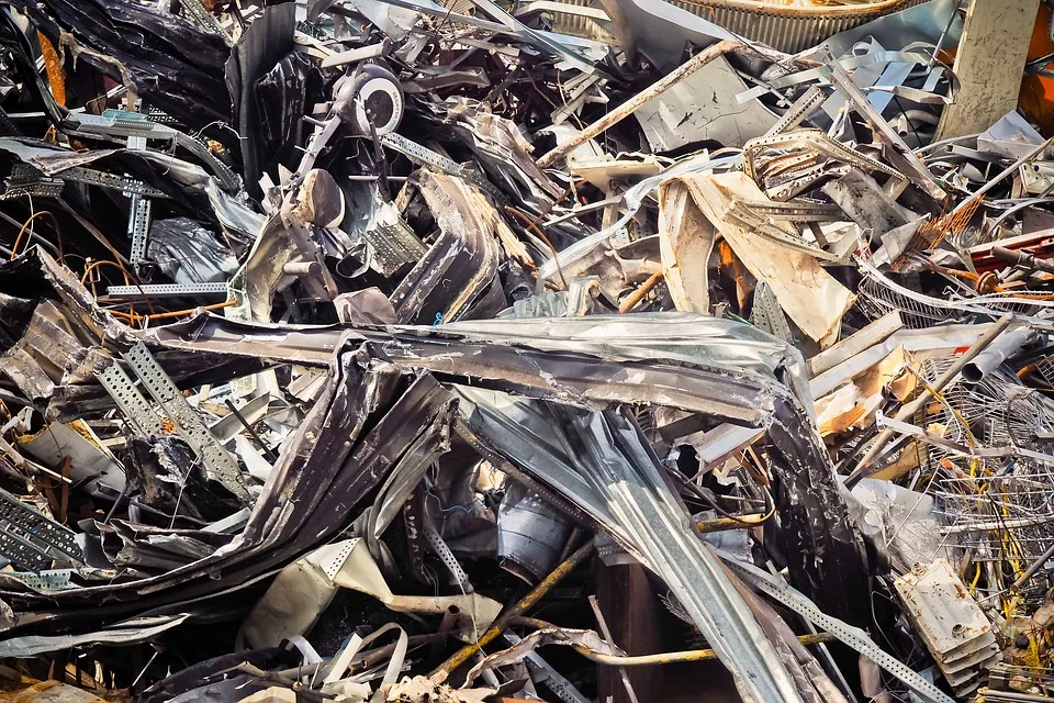Mixed industrial scrap awaiting sorting